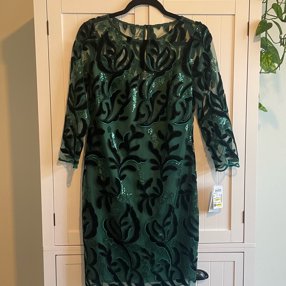 Donna Ricco Teal and Black Long Sleeve Dress